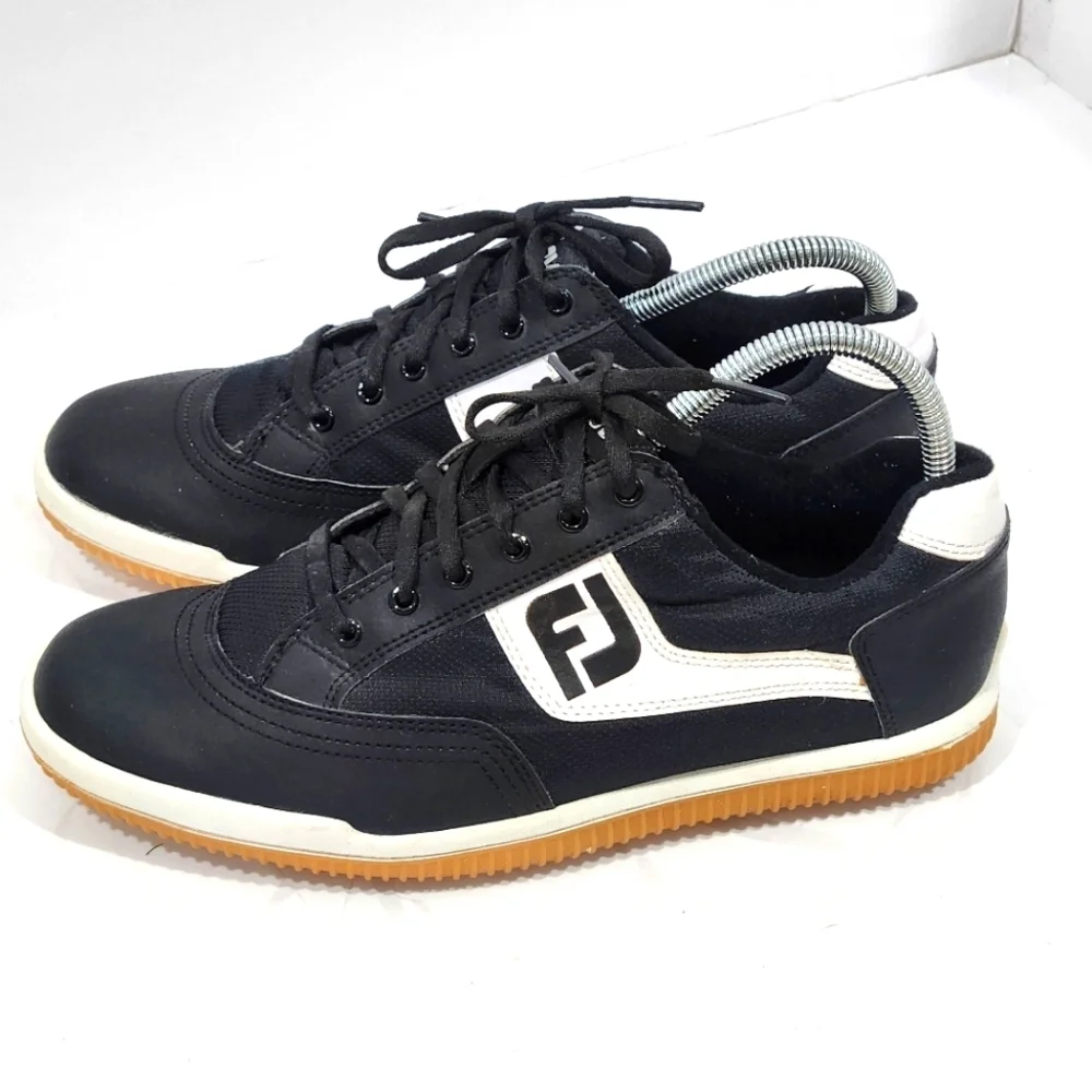 Footjoy Mens Greenjoy Spikeless Golf Shoes Black White 45382 Sz 7M‎ EUC